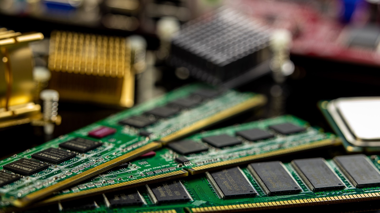 Conventional computer RAM modules photographed close up